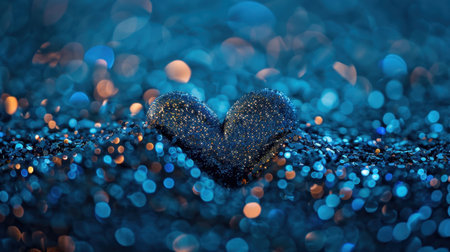 Heart Shape Romantic Glitter Blue Background Valentine Love Sparkleの素材