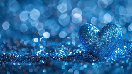 Heart Shape Romantic Glitter Blue Background Valentine Love Sparkleの素材