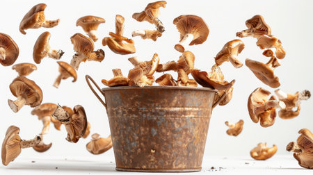 Mushroom Flying Bucket White Backgroundの素材