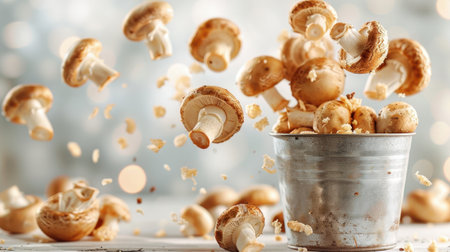 Mushroom Flying Bucket White Backgroundの素材