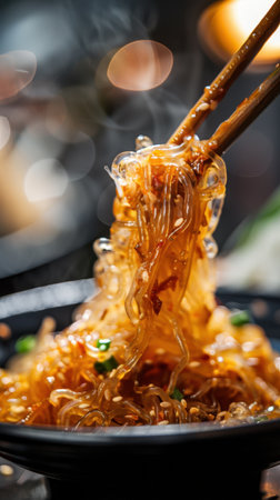 Close Up Eating Glass Noodles Chopsticks Food Photography Asian Cuisineの素材