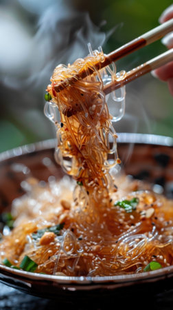 Close Up Eating Glass Noodles Chopsticks Food Photography Asian Cuisineの素材