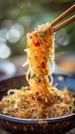 Close Up Eating Glass Noodles Chopsticks Food Photography Asian Cuisineの素材