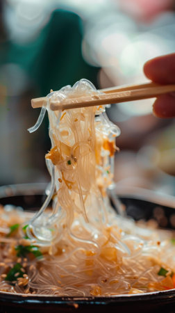 Close Up Eating Glass Noodles Chopsticks Food Photography Asian Cuisineの素材