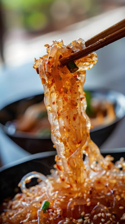 Close Up Eating Glass Noodles Chopsticks Food Photography Asian Cuisineの素材