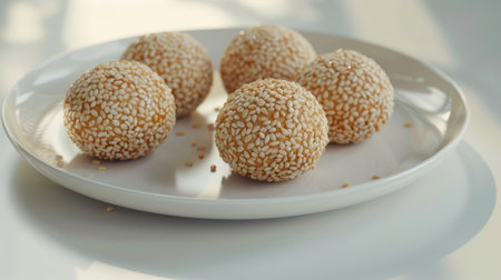 traditional Chinese food Sesame Ball White Plateの素材