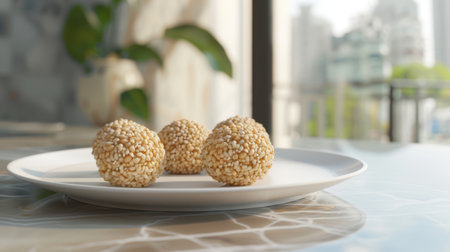 traditional Chinese food Sesame Ball White Plateの素材
