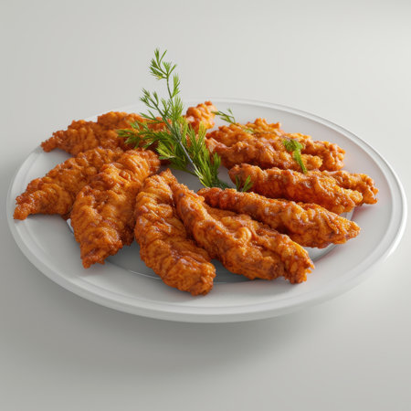 Chicken Tenders White Plate Professional Food Photography Clean Backgroundの素材