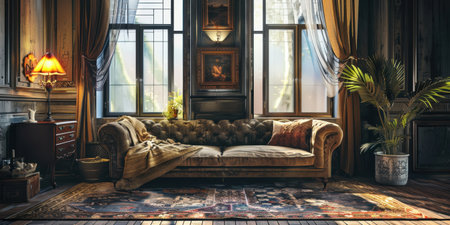 Cozy Luxury Living Room Interior Sofa Rug Warm Ambianceの素材