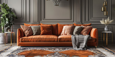 Cozy Luxury Living Room Interior Sofa Rug Warm Ambianceの素材