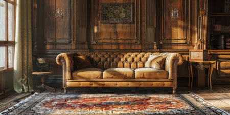 Cozy Luxury Living Room Interior Sofa Rug Warm Ambianceの素材