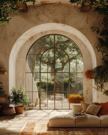 Large Room Mediterranean Organic Forms Sustainable Style Greenery Interior Home Design Earthyの素材