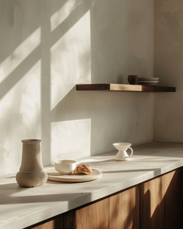 Minimalist Kitchen Morning Food Containers Bread Coffeeの素材