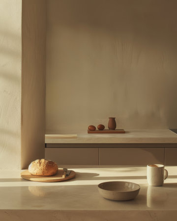 Minimalist Kitchen Morning Food Containers Bread Coffeeの素材