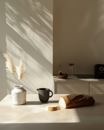 Minimalist Kitchen Morning Food Containers Bread Coffeeの素材