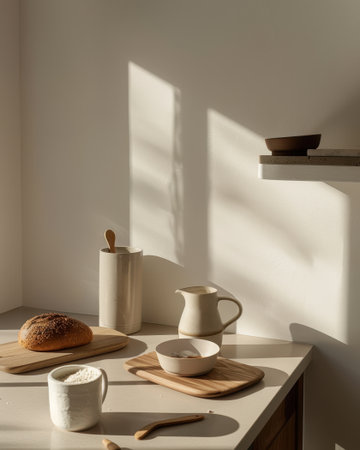 Minimalist Kitchen Morning Food Containers Bread Coffeeの素材