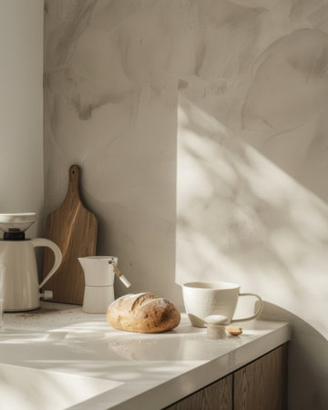 Minimalist Kitchen Morning Food Containers Bread Coffeeの素材
