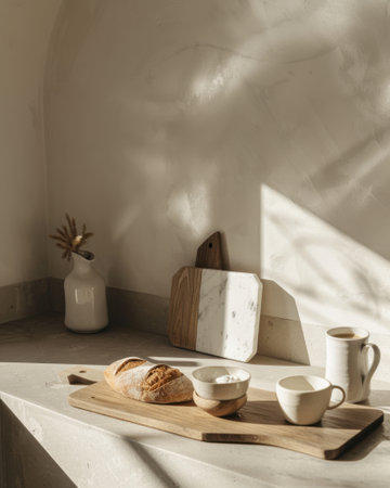 Minimalist Kitchen Morning Food Containers Bread Coffeeの素材