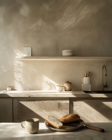 Minimalist Kitchen Morning Food Containers Bread Coffeeの素材