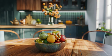 Marble Table Wood Base Green Tiles Blue Chairs Kitchenの素材