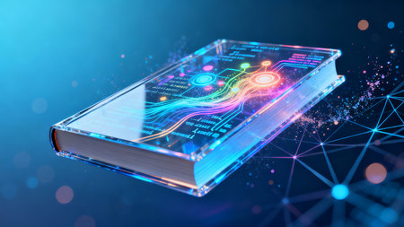 Book Glowing Knowledge Nodes AI Digital Learning Educationの素材