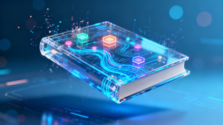 Book Glowing Knowledge Nodes AI Digital Learning Educationの素材