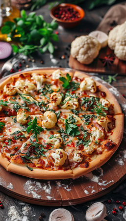 Veggie Pizza with Cauliflower Vegetables Vegetarian Healthy Foodの素材
