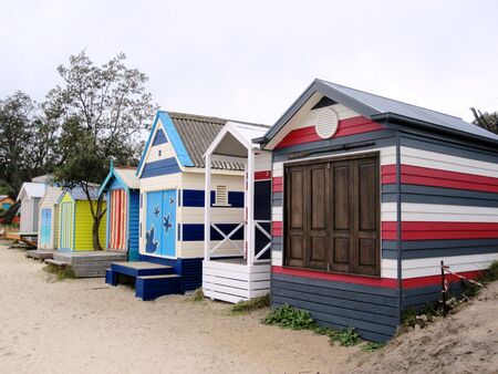 Colorful Boat Sheds/Bath Houses of Mills Beach, Mornington Peninsula - Melbourne Australiaの写真素材