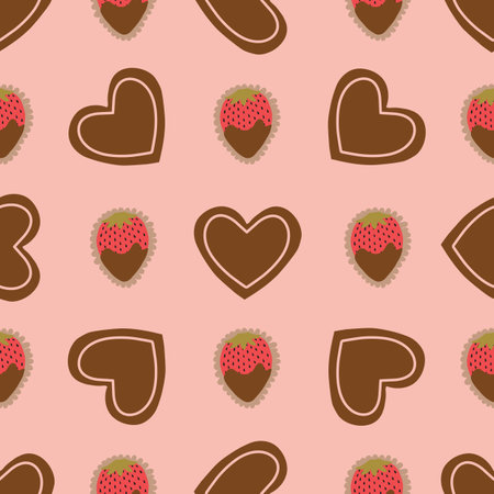 Chocolate Box Pattern Hearts and Chocolate Strawberries on a pink backgroundのイラスト素材
