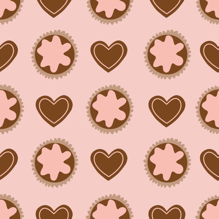 Valentine's Day Chocolate Box Pattern with truffles and heart candies on a pink backgroundのイラスト素材