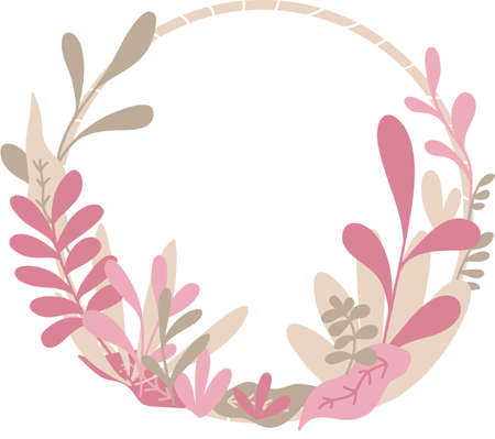 modern plant wreath in pink and beigeのイラスト素材
