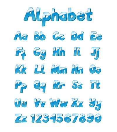 Ice blue kid alphabet letters and numbersのイラスト素材