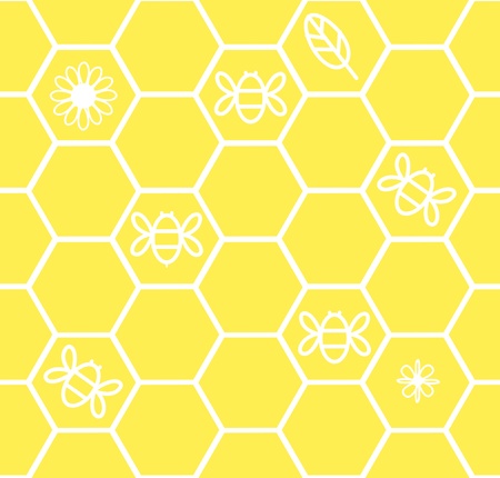 Honeycomb seamless background with flower leaf beeのイラスト素材