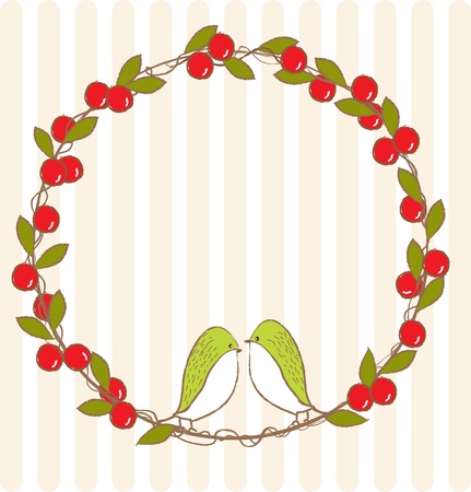Cherry ring with bird in loveのイラスト素材