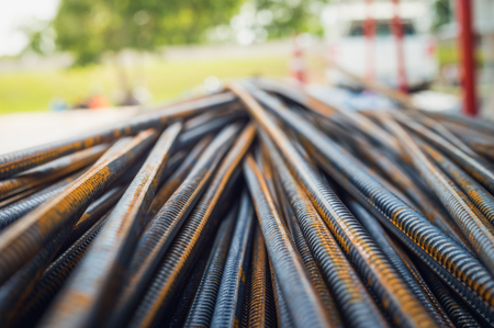 Reinforcing Steel Bar background, Rebar for concrete construction work steel background, steel construction, construction irons for building,Division Rebar big size used in construction concrete.の写真素材