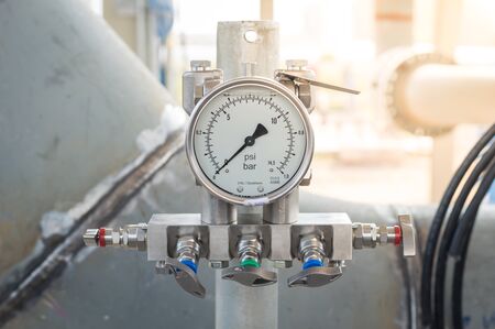 Pressure differential gauge,Pressure gauge, measuring instrument close up on pneumatic control...