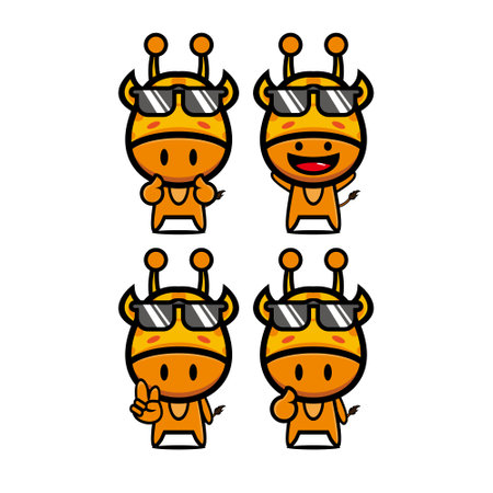 Vector set collection of cute giraffe cartoon mascot design character isolated on white backgroundのイラスト素材