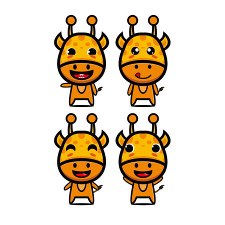 Vector set collection of cute giraffe cartoon mascot design character isolated on white backgroundのイラスト素材