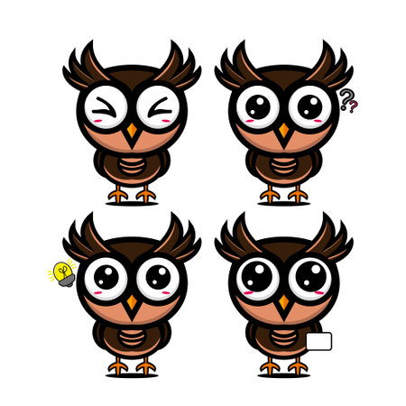 Cute cartoon owl set. Vector illustration. Isolated on white background.のイラスト素材