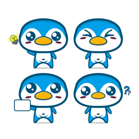 Cute penguin cartoon mascot design vector illustration isolated on white backgroundのイラスト素材