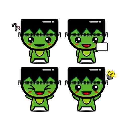 Cute monsters with different expressions. Cute monsters. Vector illustrationのイラスト素材