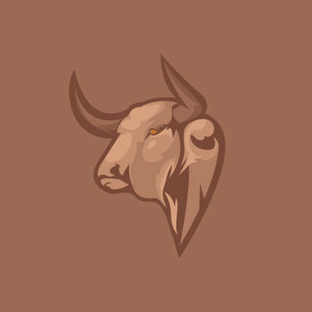 Buffalo head mascot with sideways gaze with sharp eyes and easy to editのイラスト素材