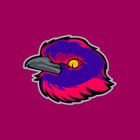lilac bird head mascot vector illustration with piercing gazeのイラスト素材