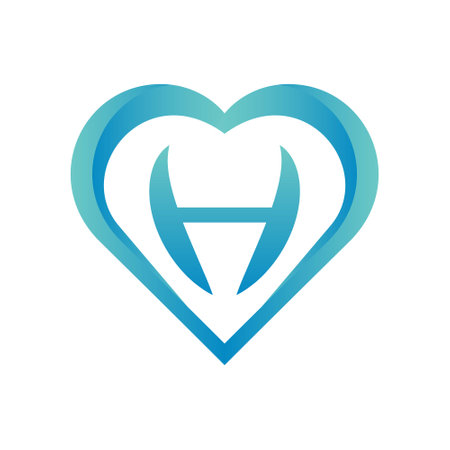 H letter vector logo with heart shape, modern and minimal design concept, logo, logotype elements for template.のイラスト素材