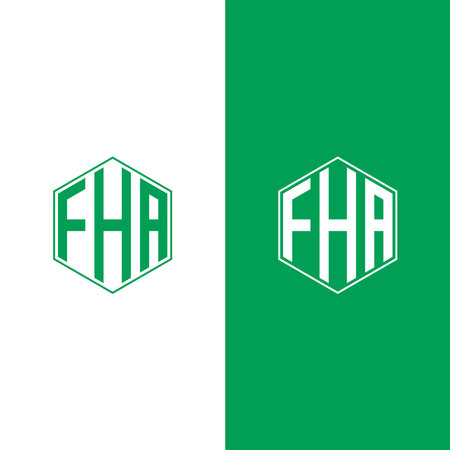 Initial logo vector FHA. combined with a hexagon shape box modern and clean designのイラスト素材