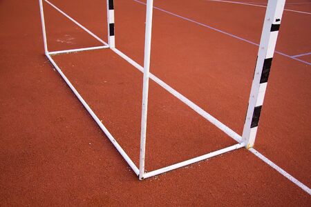 Detail of a goal and white line in a handball fieldの写真素材