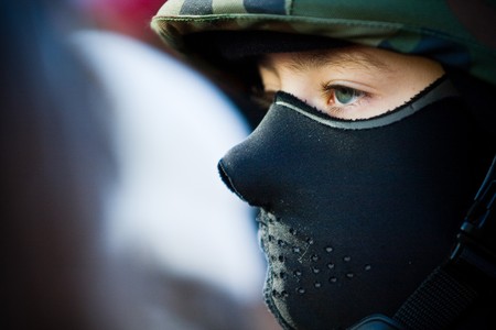 Soldier in a black balaclavaの写真素材