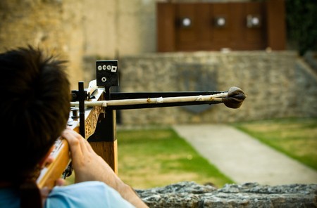 Cross Bow Shooting. Three targets in the background.の写真素材