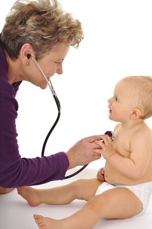 brave baby and nice doctorの写真素材