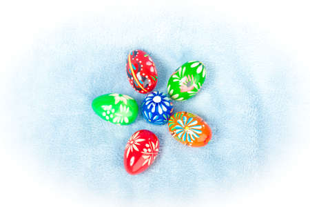 easter eggs on the blue background in studio